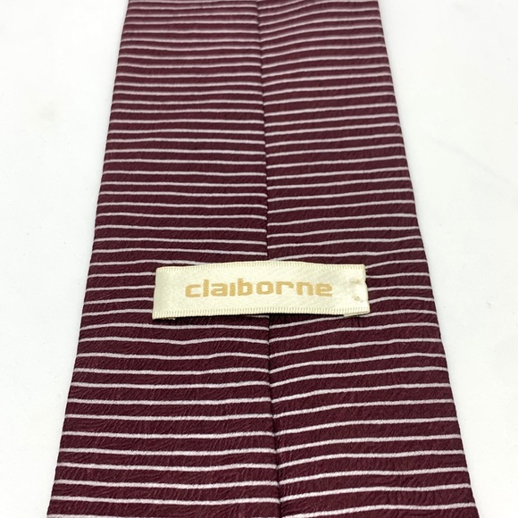 Vintage Claiborne silk burgundy & grey striped tie - Picture 3 of 4